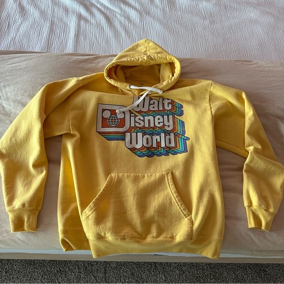 Walt Disney World Retro Stack Distressed Yellow Sweatshirt Hoodie, Medium - Picture 3 of 4